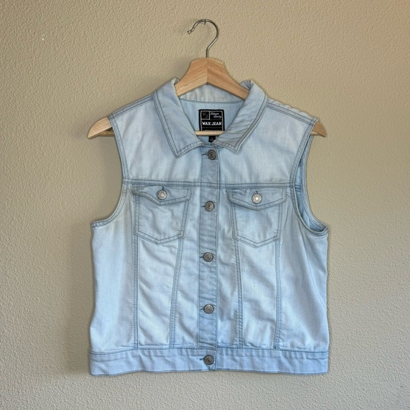 Wax Jean Jackets & Blazers - Wax Jean vest womens large light wash cotton blend jean vest blue
